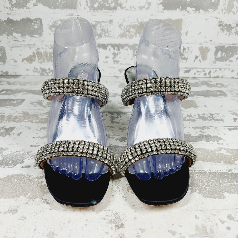 New Badgley Mischka Sade Black Rhinestone Strap Heeled Sandals K1023 - Picture 6 of 11